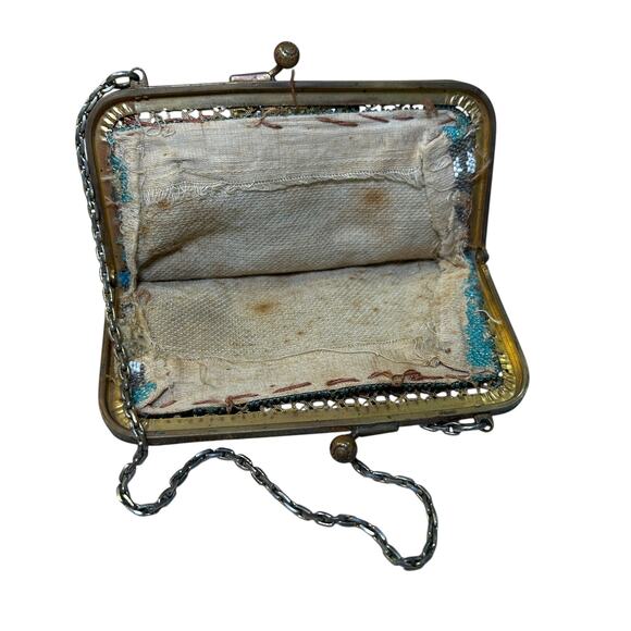 1920s Antique Beaded Scenic Purse Castle Design Enamel Frame VTG - Picture 10 of 10